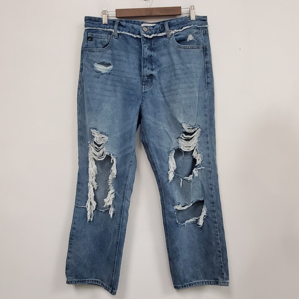 Kancan Distressed Boyfriend Jeans Size 15 / 31 Slouchy Relaxed Medium Wash Blue